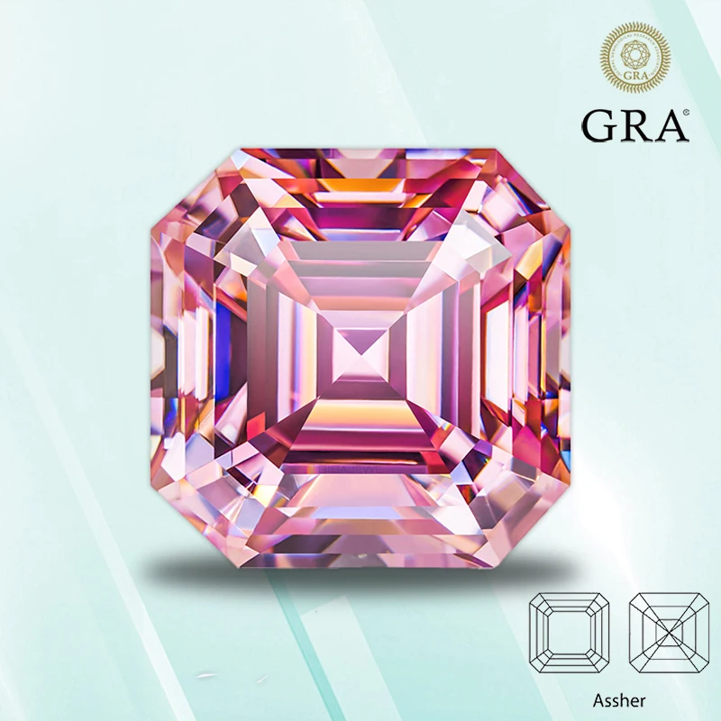 

Moissanite Stone Asscher Cut Sakura Pink Color Top Quality with GRA Certificate for Charms Jewelry Making Bracelet Materials