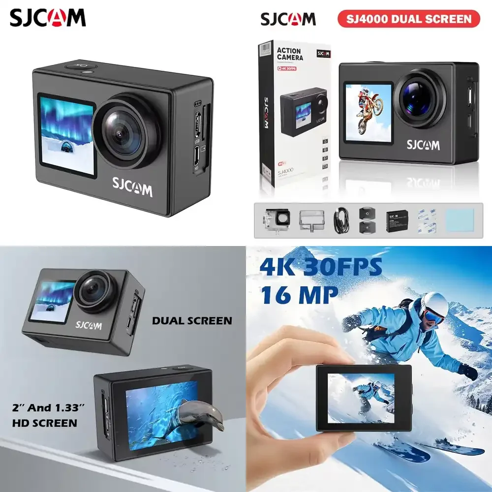

SJ4000 Dual Screen Sports 4K Camera Anti-shake 30m Water-resistant 360 Panoramic CE Certified 16MP Photo 128GB Built-in