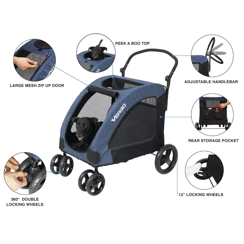 

Dog Stroller Pet Jogger Wagon Foldable Cart with 4 Wheels, Adjustable Handle, Zipper Entry, Mesh Skylight Pet Stroller