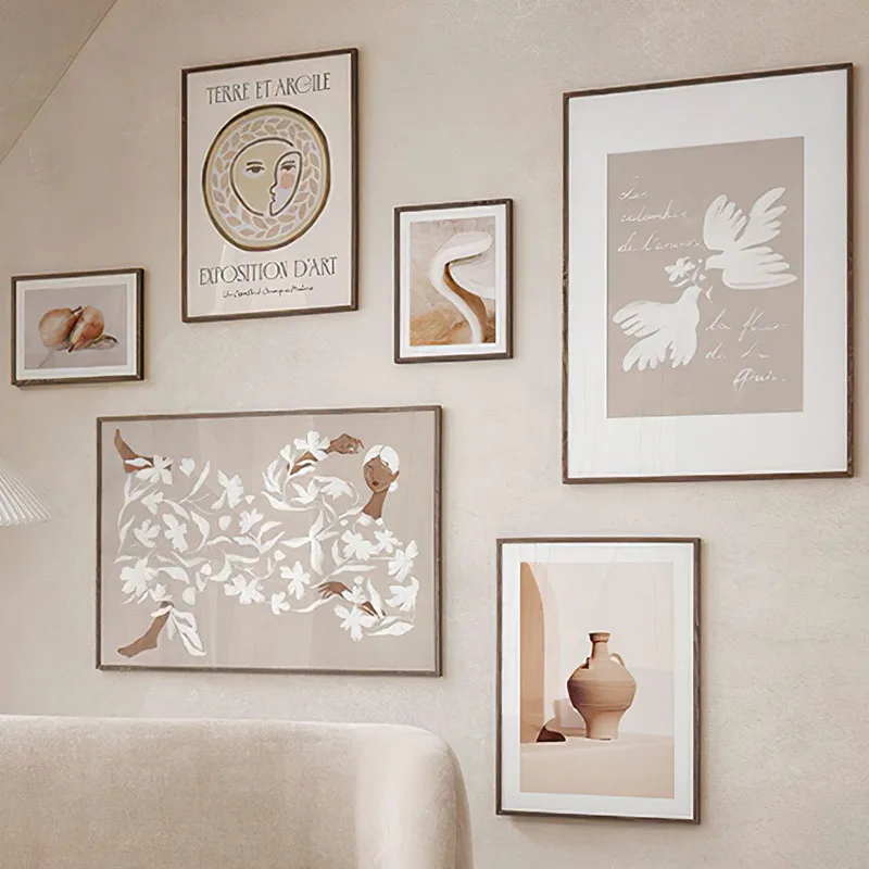 Abstract Girl Flower Skirt Birds Retro Vase Posters And Prints Wall Art Canvas Painting Hotel Bar Pictures For Living Room De