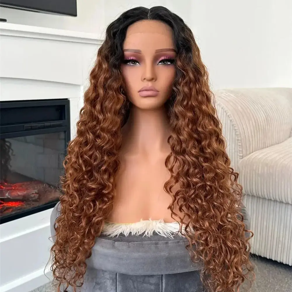 

Синтетические парики с кружевным верхом, имитирующие афро-кудрявые волосы, шоколадно-коричневого цвета, с темными корнями, длиной 30 дюймов, с реалистичной линией роста волос, для женщин.