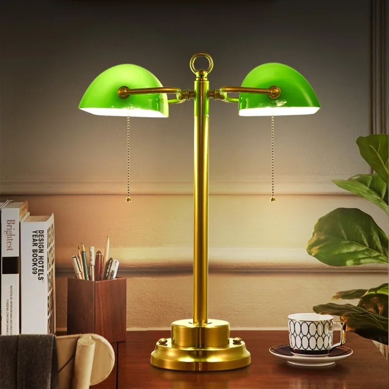 

Американский кантри Ретро Двойной Зеленый Абажур Банков Настольная Лампа Отель Офис Банкер Лампа