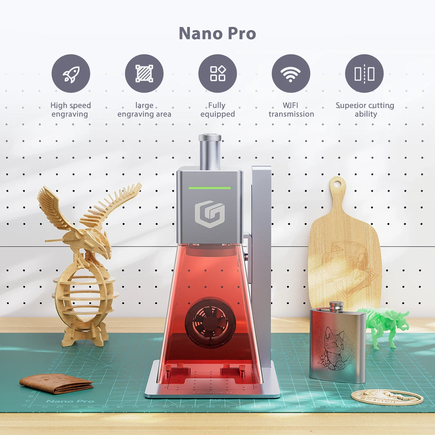 LONGER Nano Pro 12W Portable Laser Engraving Machine, High Precision Engraving Cutting Speed, with Aluminum Cards.