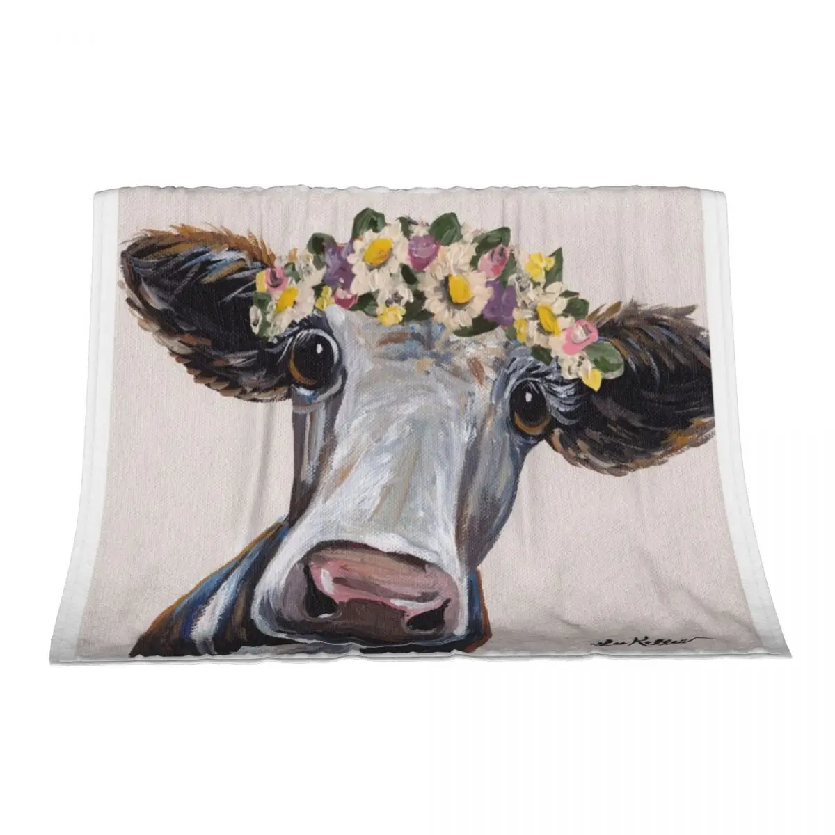 

Cow art, Farmhouse Flower Crown Cow Throw Blanket Soft Plush Plaid Furrys Nap Picnic Blankets