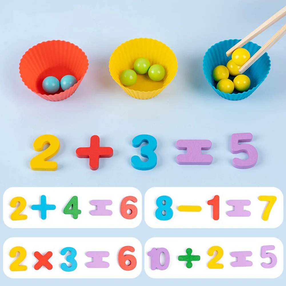 Conjunto de brinquedos montessori de madeira para aprendizagem de jardim de infância, com miçangas, pauzinho, colher, brinquedo educacional de matemática pré-escolar para habilidade matemática