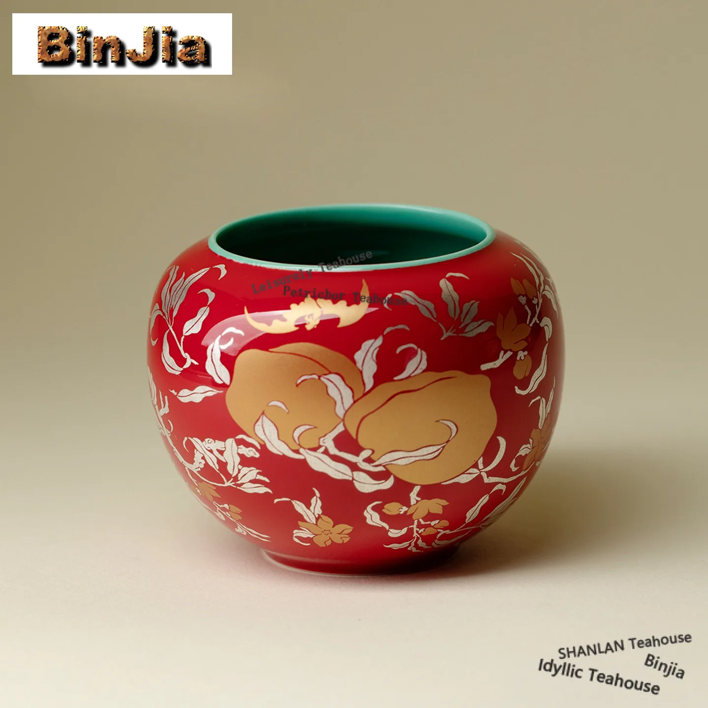 300ml Chinese Red Gold Silver Color Longevity Peach Jianshui Handmade Tea Wash Bowl Tea Residue Bucket Chaxi Teaware Collection