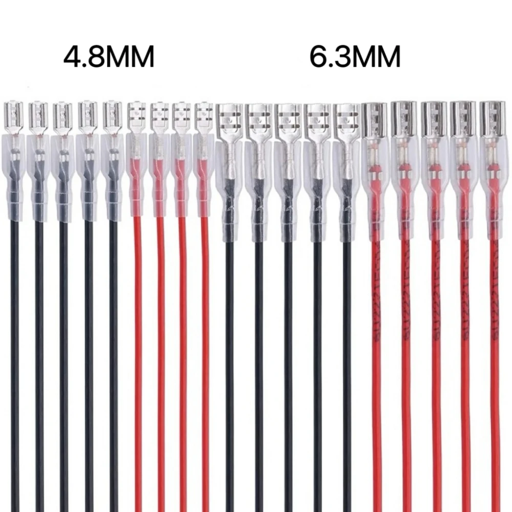 10pcs 2.8mm/4.8mm/6.3mm 2.8/4.8/6.3 Female Spade Crimp Terminal Connector with Wire Red Black for Rocker Switch 20CM