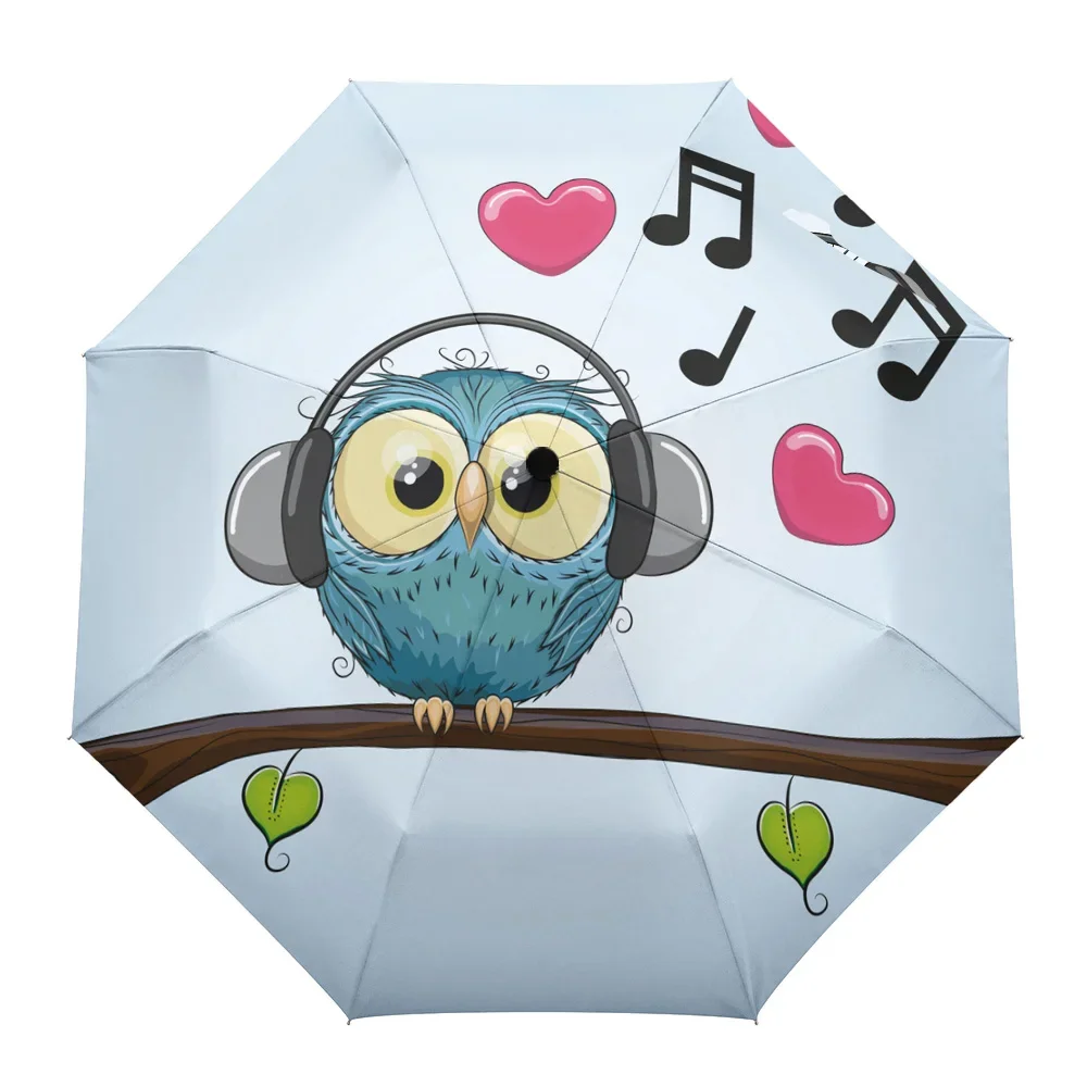 Owl Cartoon Musical Note Outdoor Windproof Rain Umbrella Fully Automatic Eight Strands Men Women Male Large Umbrellas Parasol