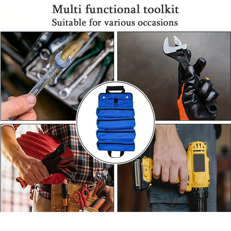 Scroll Tool Storage Bag Convenient Roll Bag, Tool Sorting Tool Detachable Multi Functional Tool Kit Storage Bag Blue