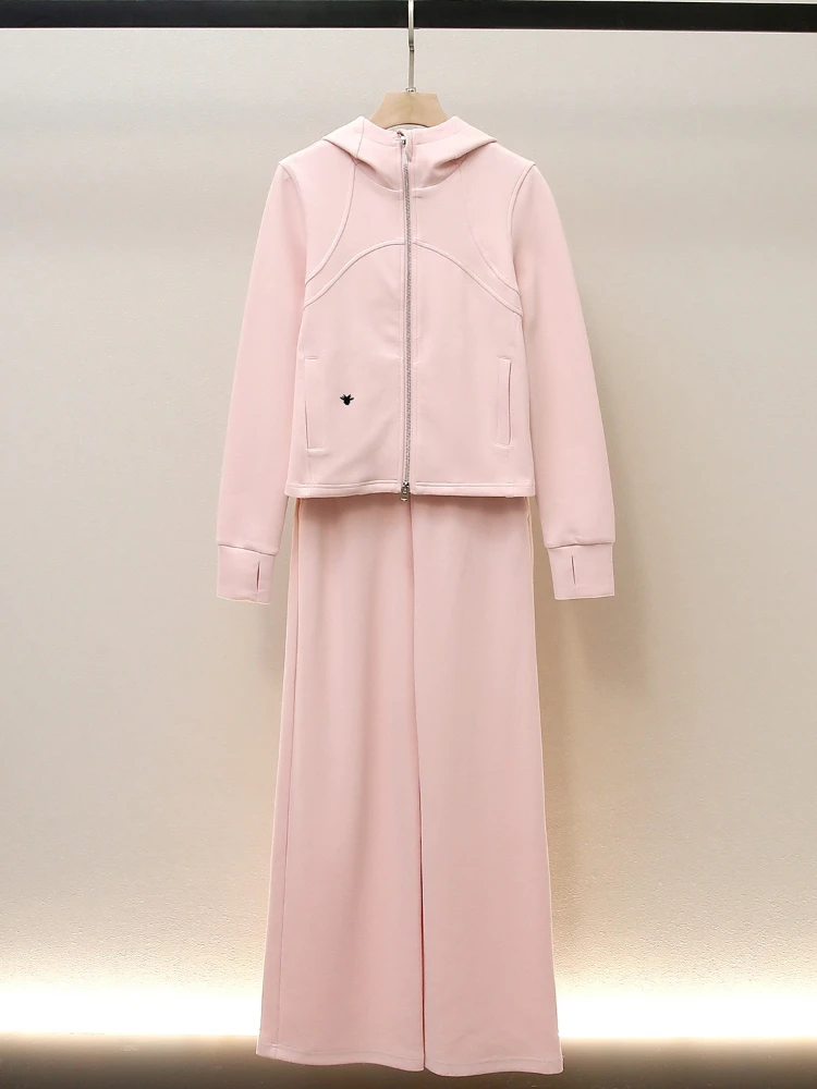 High End Women's Clothing Autumn and Winter New Style Casual Style Age Reducing Hooded Sweatshirt Wide Leg Pants