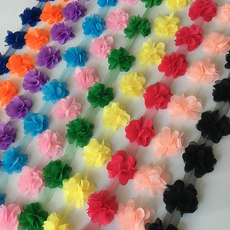 10Yard(120Pcs) Multicolor Lace Trim 3D Chiffon Flower 6CM Wide Wedding Dress Bridal Veil DIY Baby Hair Clothes Ribbon Decoration