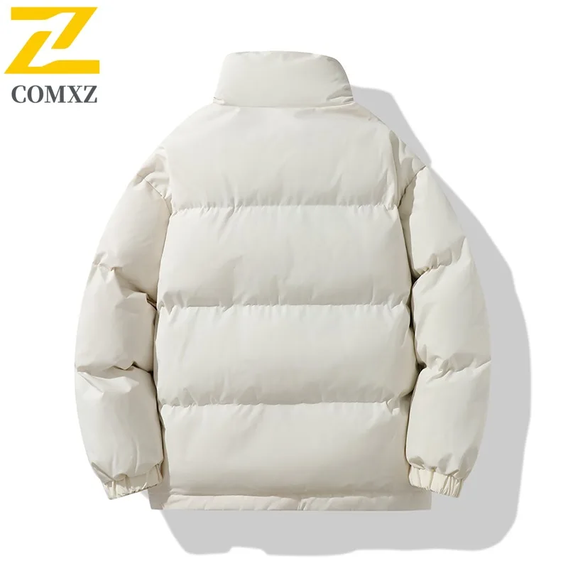 COMXZ Men Casual Color Block  Fleece Jacket Stand Collar 2025 American Style New Thick Warm Cotton-Padded Winter Cold-proof Coat