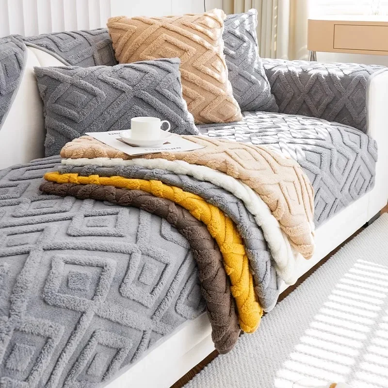 1PC Nordic Jacquard Sofa seat Cover Solid Non-Slip Couch Cushion Towel Warm Winter Thicken L Sofa Slipcover for Living Room 쇼파패드