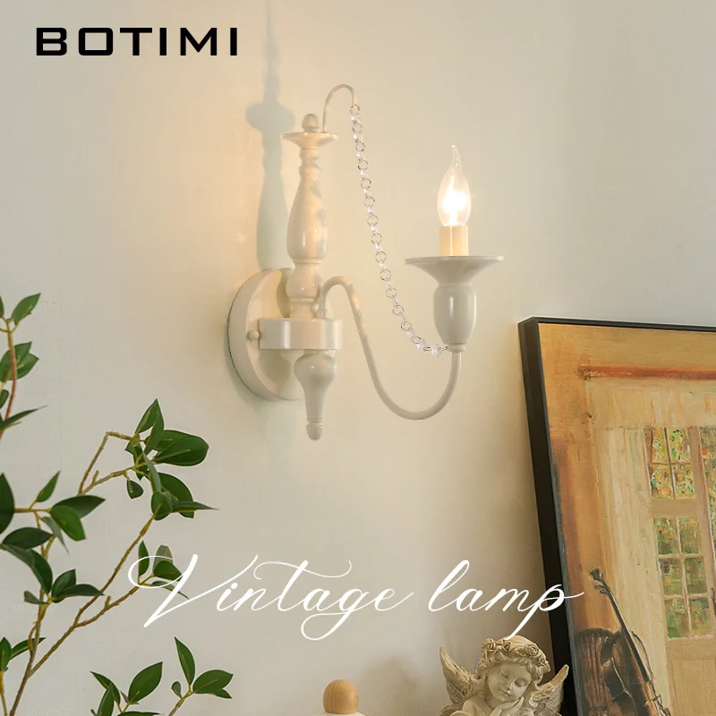 

BOTIMI Home Deco White Candle Wall Sconce For Bedroom Modern Bedside Decorative Living Room TV Background Lamp 2 Arms Wall Light