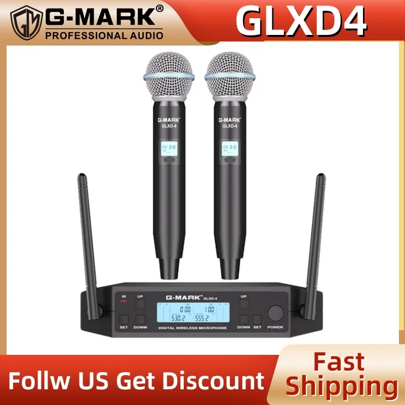 Беспроводной микрофон G-MARK GLXD4 Профессиональный UHF 2-канальный ручной микрофон для караоке для речи, свадебного шоу, группы, домашней вечеринки