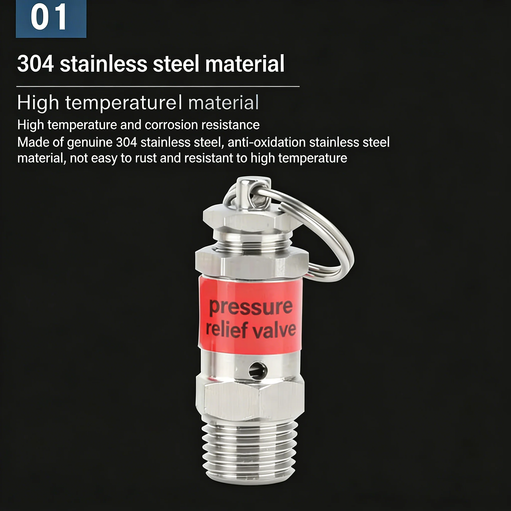 304 Stainless Steel Adjustable Exhaust Pressure Relief Valve Safety Pressure Relief Valve 2 Points Spring Type Air