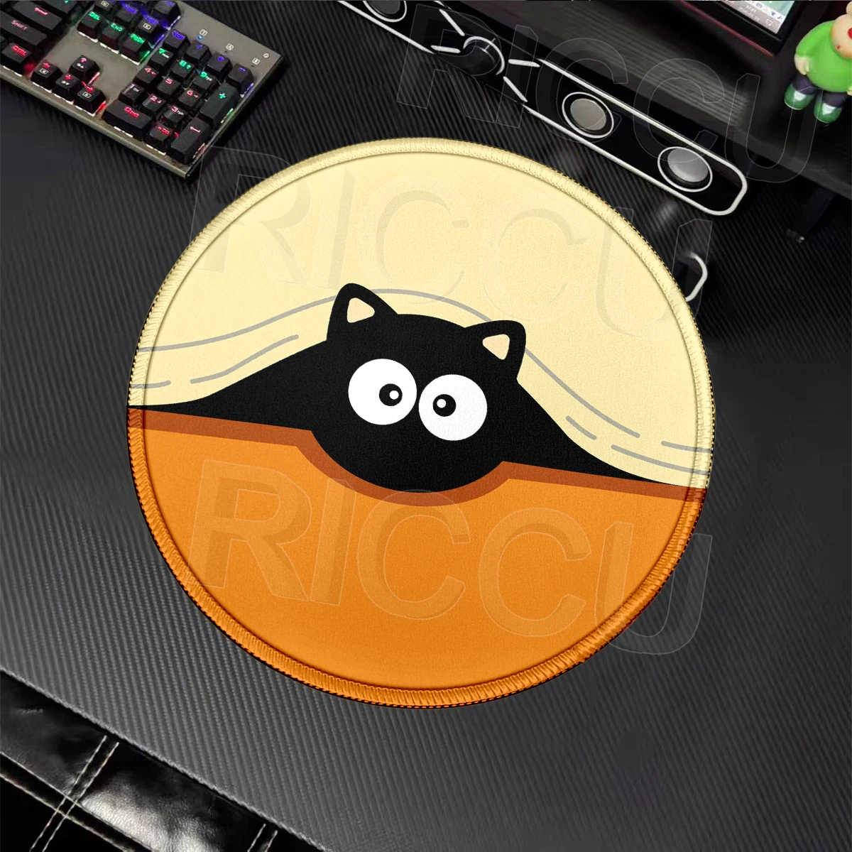 Cute Black Cat Mouse Pad Kawaii Kitty Round Mousepad Office Company PC Desk Pad Desk Accessories Gamer Cabinet Lock Edge Playpad