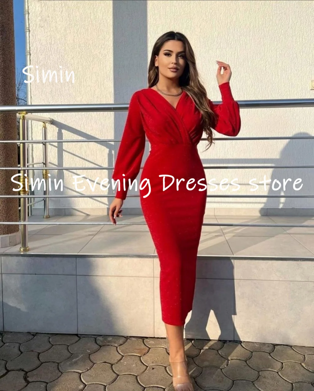 Simin Satin Meerjungfrau Schatz Rüschen formelle Ballkleid Tee-Länge Populer Abend elegante Party kleider für Frauen