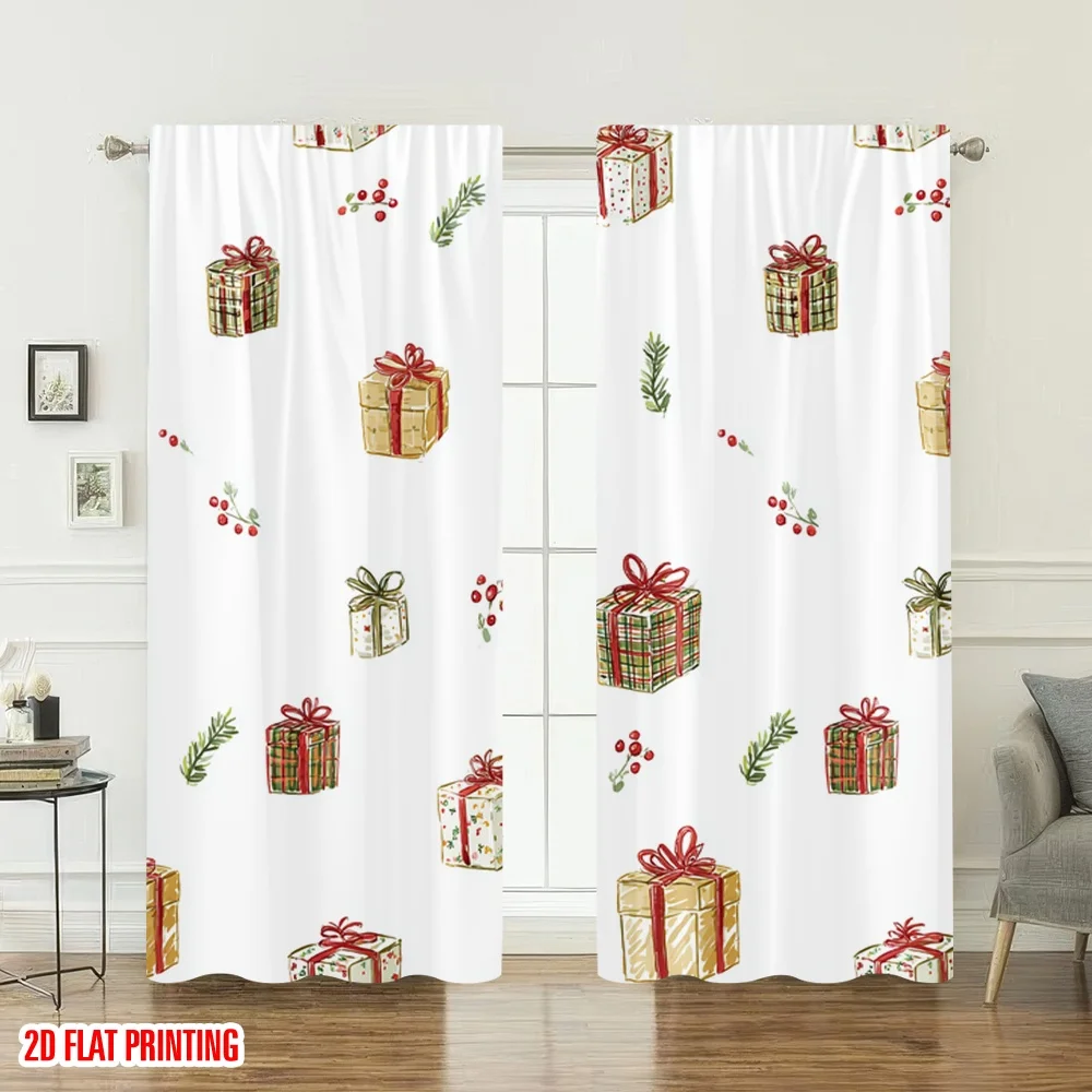 2 قطعة 2D الطباعة المسطحة عيد الميلاد سعيد المشهد الستائر هدايا عيد الميلاد احتفالية التفاف الرقمية المطبوعة البوليستر الستائر #6