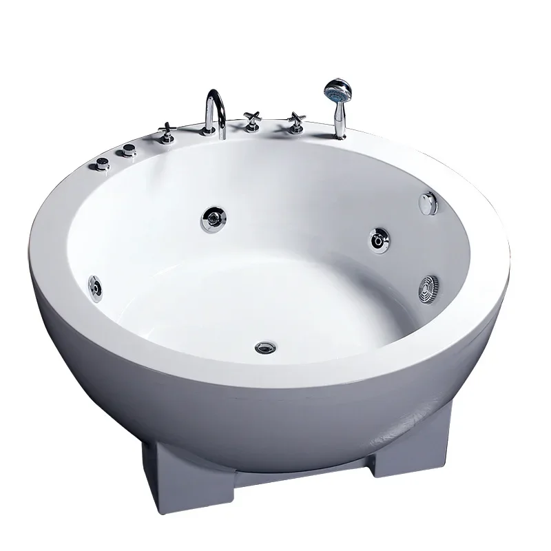 

Double large round cylinder thermostatic hotel jacuzzi tub home freestanding round acrylic bathtub