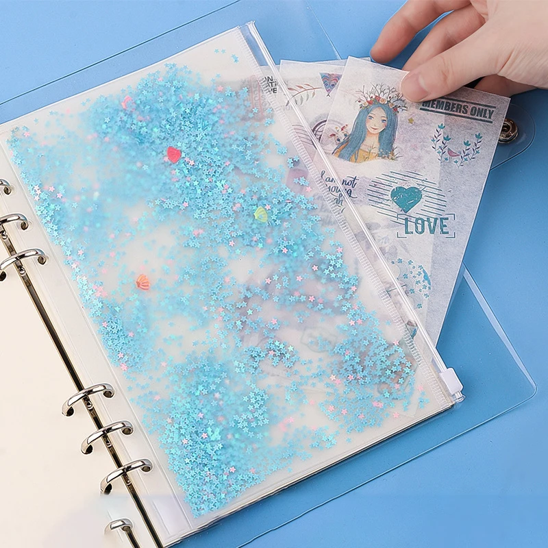 A5 A6 Notebook Inner Pocket Glitter Sequins Loose Leaf Binder Zipper Bag  Kawaii Stationery Journal Planner Inner Storage Pouch