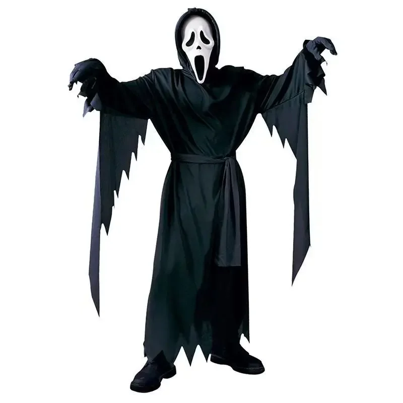 Adultos disfraz de grito de Halloween ropa fantasma cráneo aterrador máscara de alta calidad baile de graduación Reaper Cosplay niños muerte disfraz de demonio negro