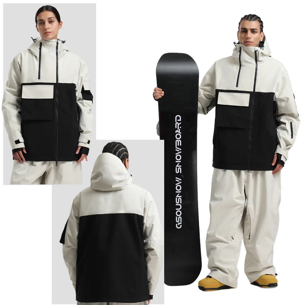 เสื้อสกีกันน้ำกันลมระบายอากาศได้ดี Gsou Snow รุ่นใหม่สำหรับฤดูหนาว เสื้อสกีแบบมีฮู้ดซิปแบบไม่สมมาตรสำหรับฤดูหนาว  สำหรับทั้งชายและหญิง