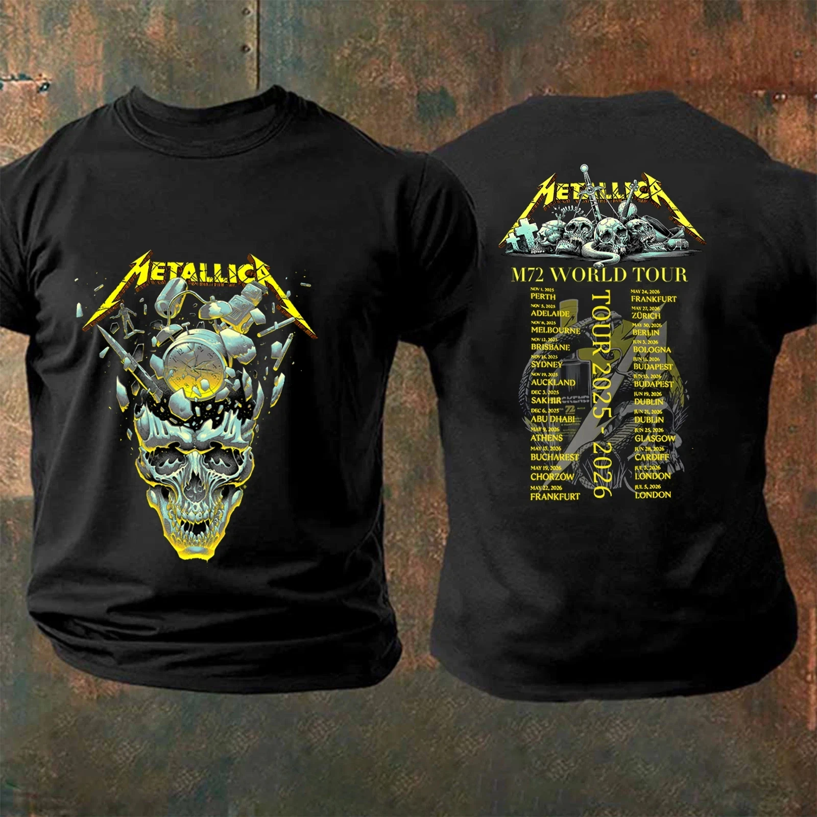 Camiseta Metallica M72 World Tour 2026 Unissex de Algodão Y2k Oversized Popular Masculina e Feminina de Alta Qualidade Presentes para Fãs