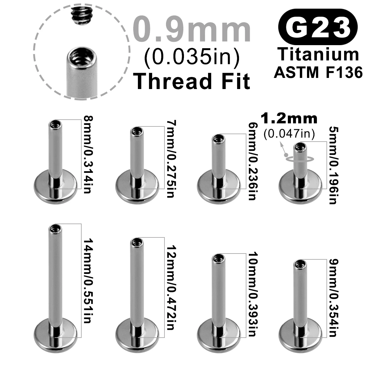 6pcs ASTM F136 G23 Titanium Internal Thread Labret Stud Replacement Bar 16G Lip Ear Cartilage Helix Piercing Jewelry Accessories