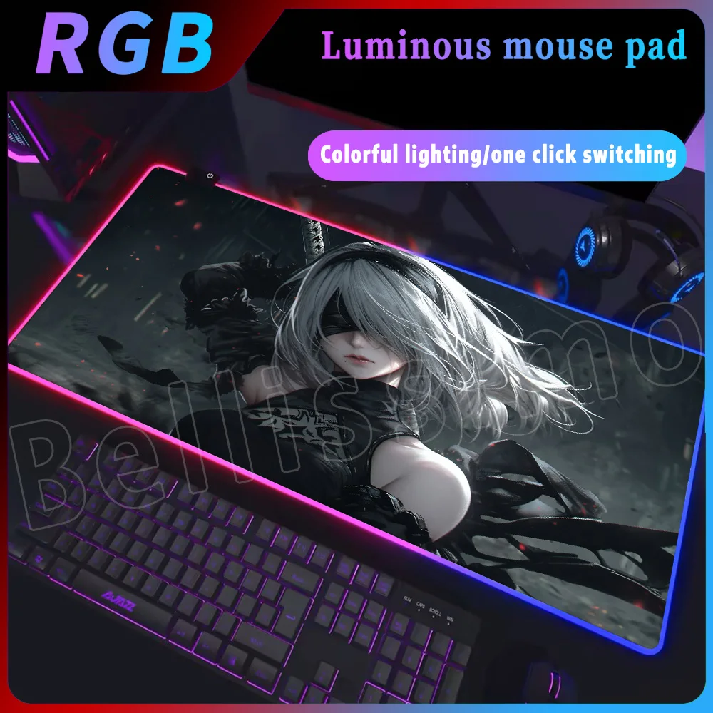 HD Print Anime Girl Nier Automata 2B RGB Mouse Pad Large Keyboard Pad XXL Laptop Gaming Mousepad Kawaii Rubber Non-Slip Desk Mat