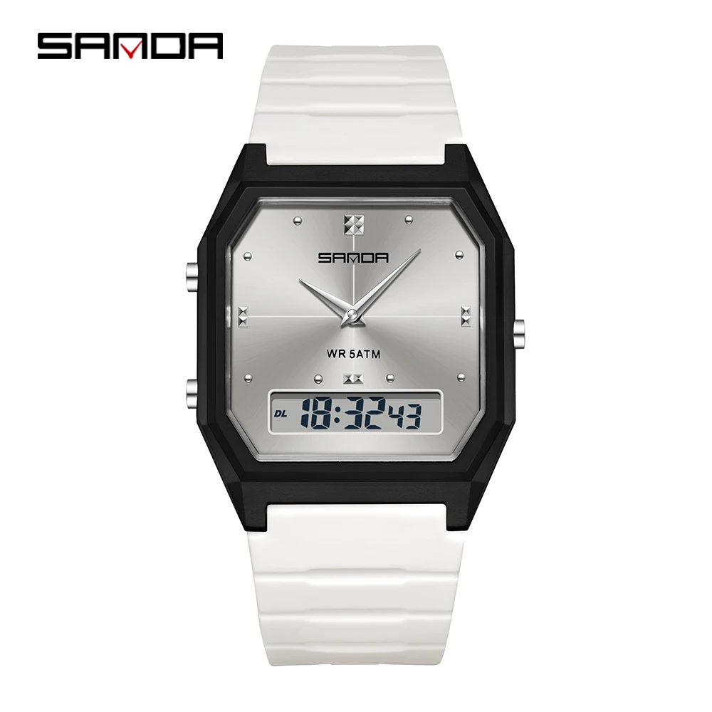 

SANDA 6317 Fashion Student Electronic Watch Sports Waterproof Dual Display Luminous Calendar Alarm Clock Casual Digital Watches