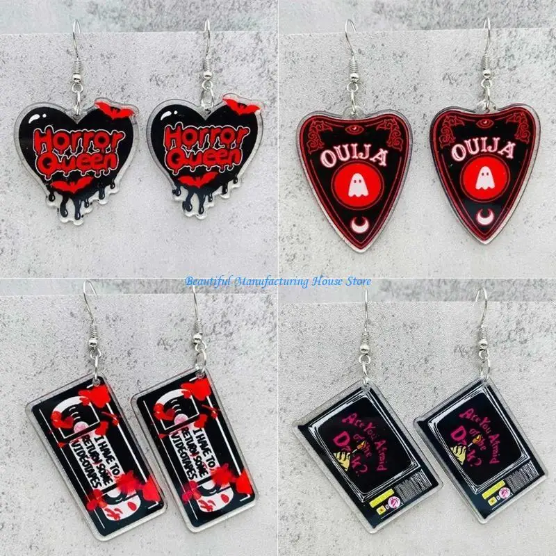 

E56A Double Side Halloween Charm Jewelry Findings Acrylic Skull Heart Pendant Earring
