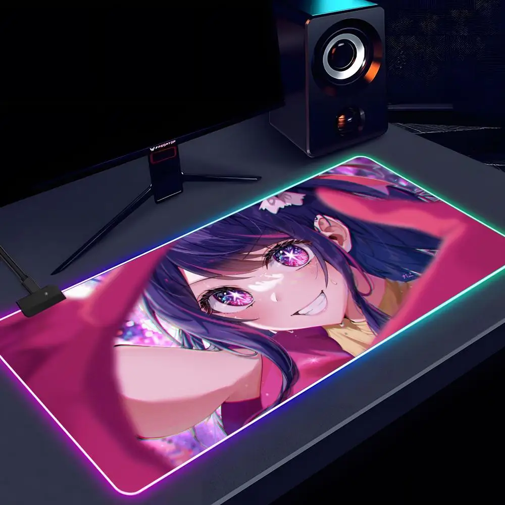 Cartoon Anime OSHI NO KO Mouse Pad RGB luminous 1000X500mm large table mat non-slip extra large game office mouse pad