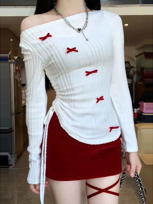 

plus Size Cisas Knot Long Sve T-irt Women's Winter Slim Fit Waist Cinched Slimming Base Layer irt