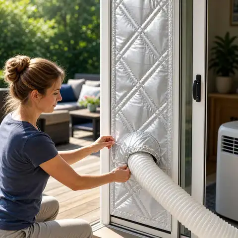Portable AC Window Seal Kit Silver Coated Sliding Window Vent Cloth For Air Conditioner Exhaust Hose Insulation