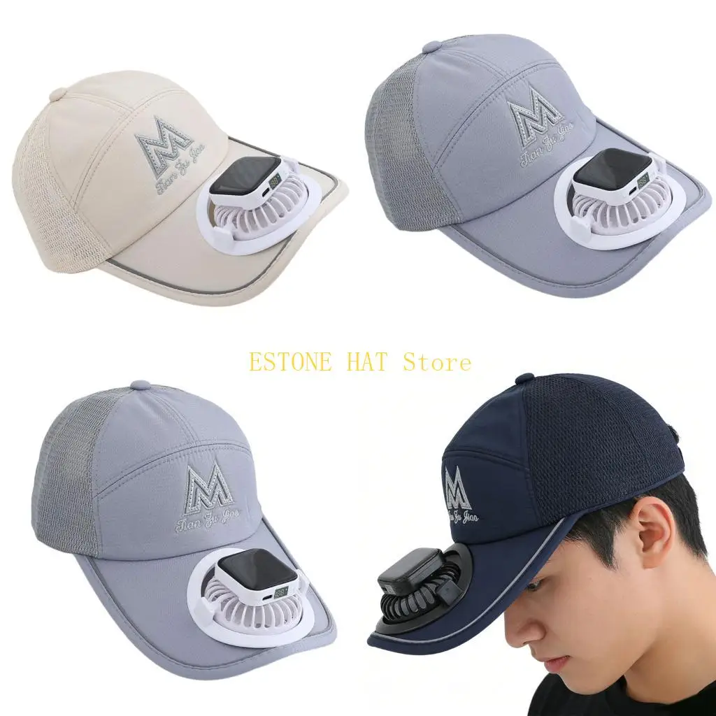 49MF USB Chargeable Solar Power Fan Hat with 3 Wind Mode Baseball Cap for Hot Weather