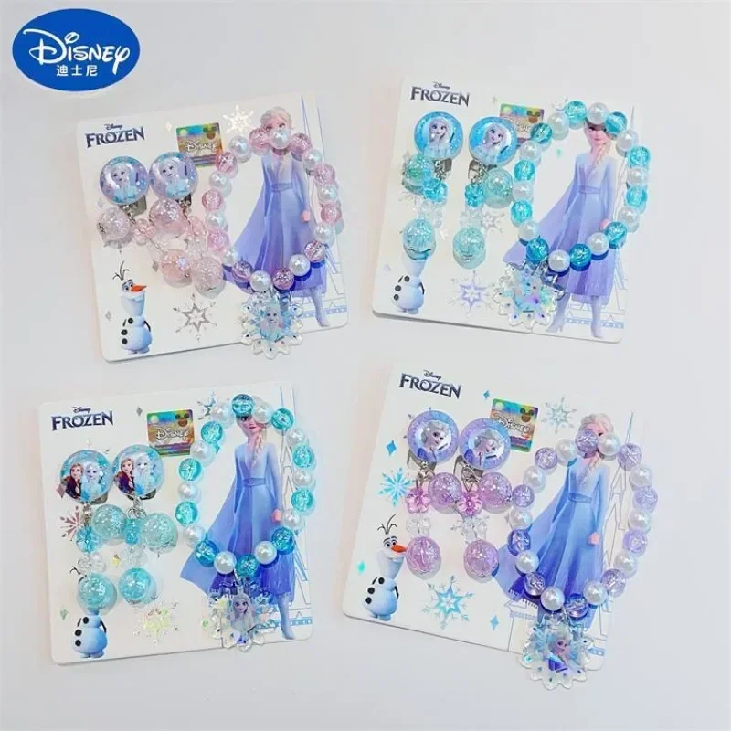 Disney Frozen Elsa Princess Children's Hair Accessories Set Small Ornaments Cute Bracelet No-Punch Ear Clips for Christmas Gifts