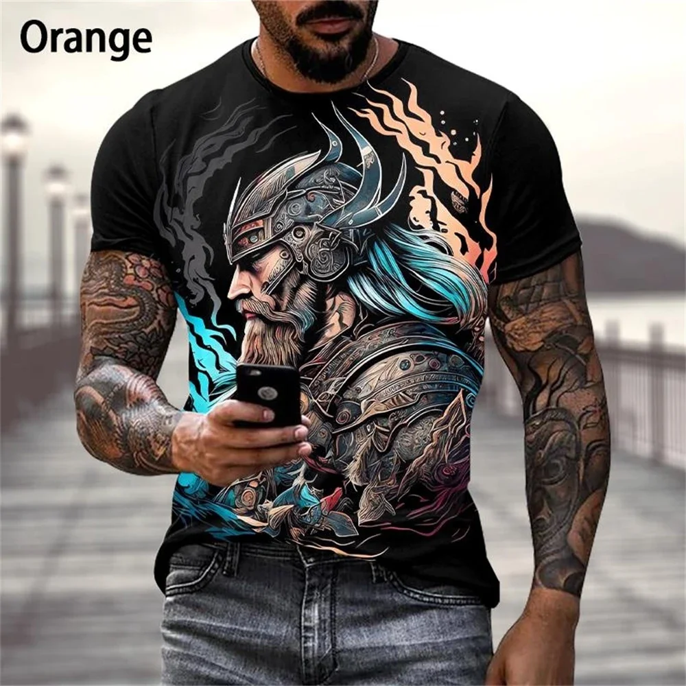 Viking Warrior 3D printed men\'s T-shirt, oversized short sleeved shirt, Nordic style, designer clothing, summer