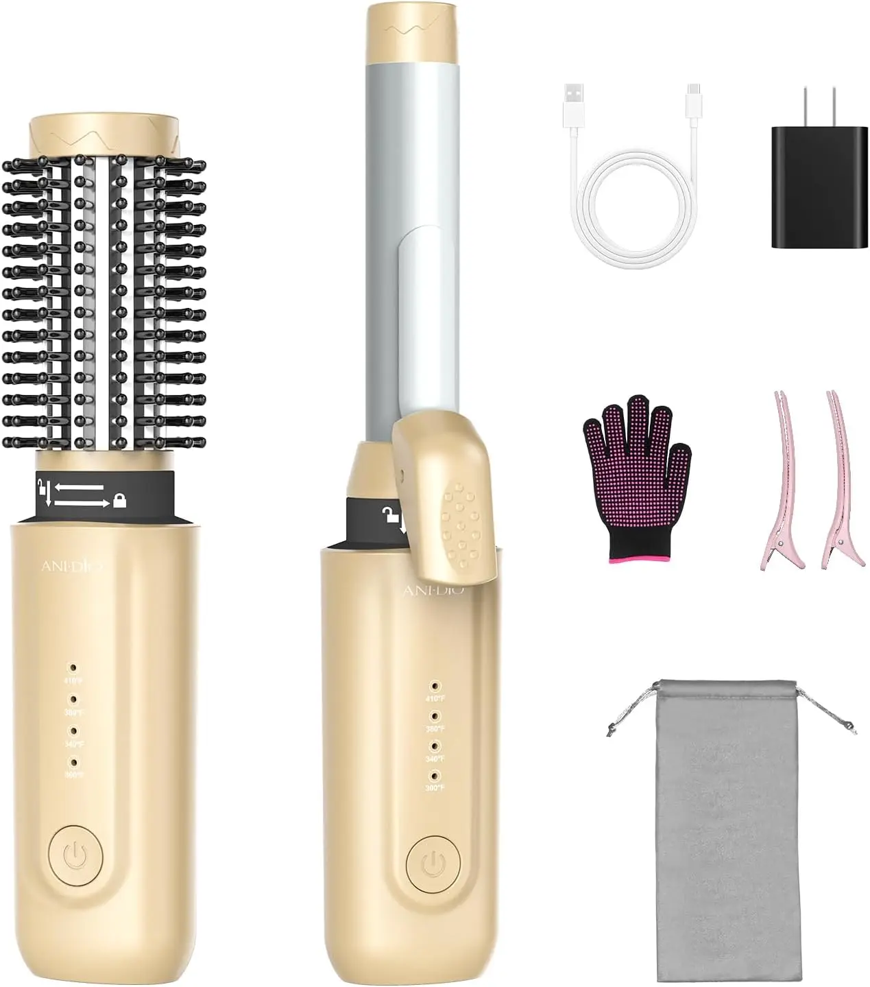 

Cordless Curling Iron Brush 4-in-1 8000mAh Rechargeable Hair Curler with 200M Negative Ions Dual Voltage