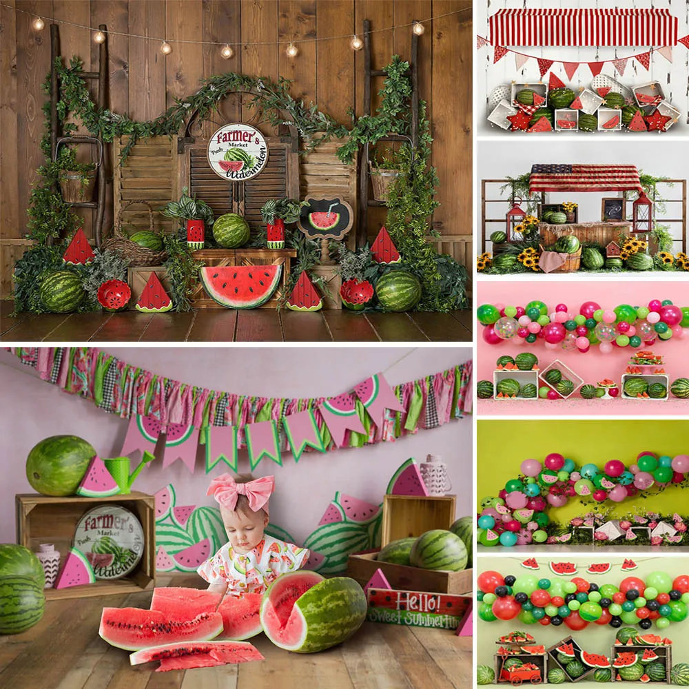 Summer Watermelon Farmer Market Photography Backdrops Fruit Store Kids Birthday Portrait Baby Cake Smash Background Photo Studio