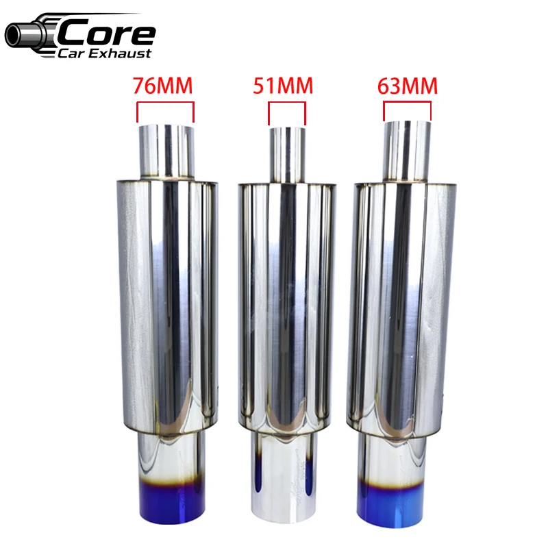 

Stainless Steel Car Exhaust Pipe Straight drum Muffler Tail Pipe High Quality Universal 51 63mm 76mm Outlet 101mm Length 580mm
