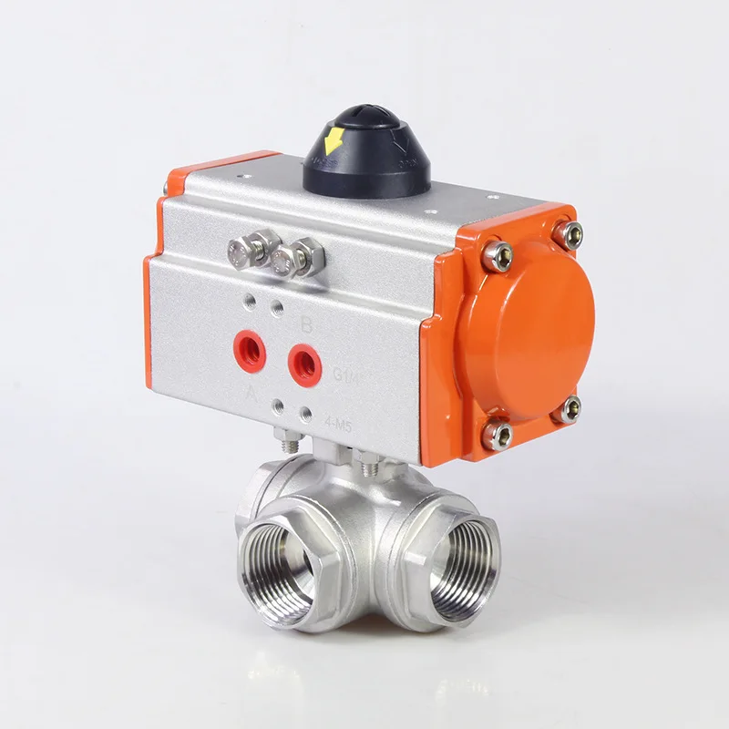 Q614F-16/25/40/64R Pneumatic 316 Stainless Steel L-shaped Three-way Ball Valve DN