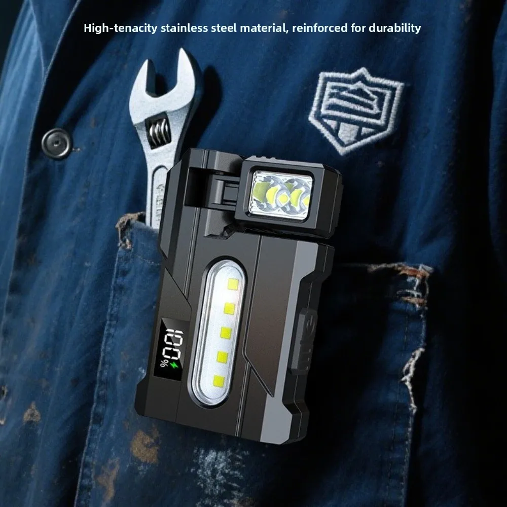 مصباح يدوي جديد محمول مقاوم للماء ضوء مزدوج قابل لإعادة الشحن ضوء صغير قابل للتعديل المشاعل المغناطيسية في حالات الطوارئ في الهواء الطلق #4