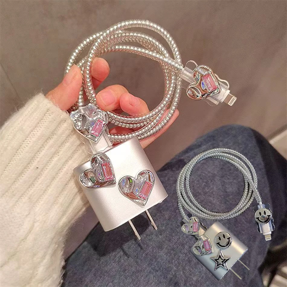 Cute Cartoon 3D Heart USB Cable Protector Cover For iPhone 18W20W Data Line Bite Head Cord Fast Charging Case Protection Sleeve