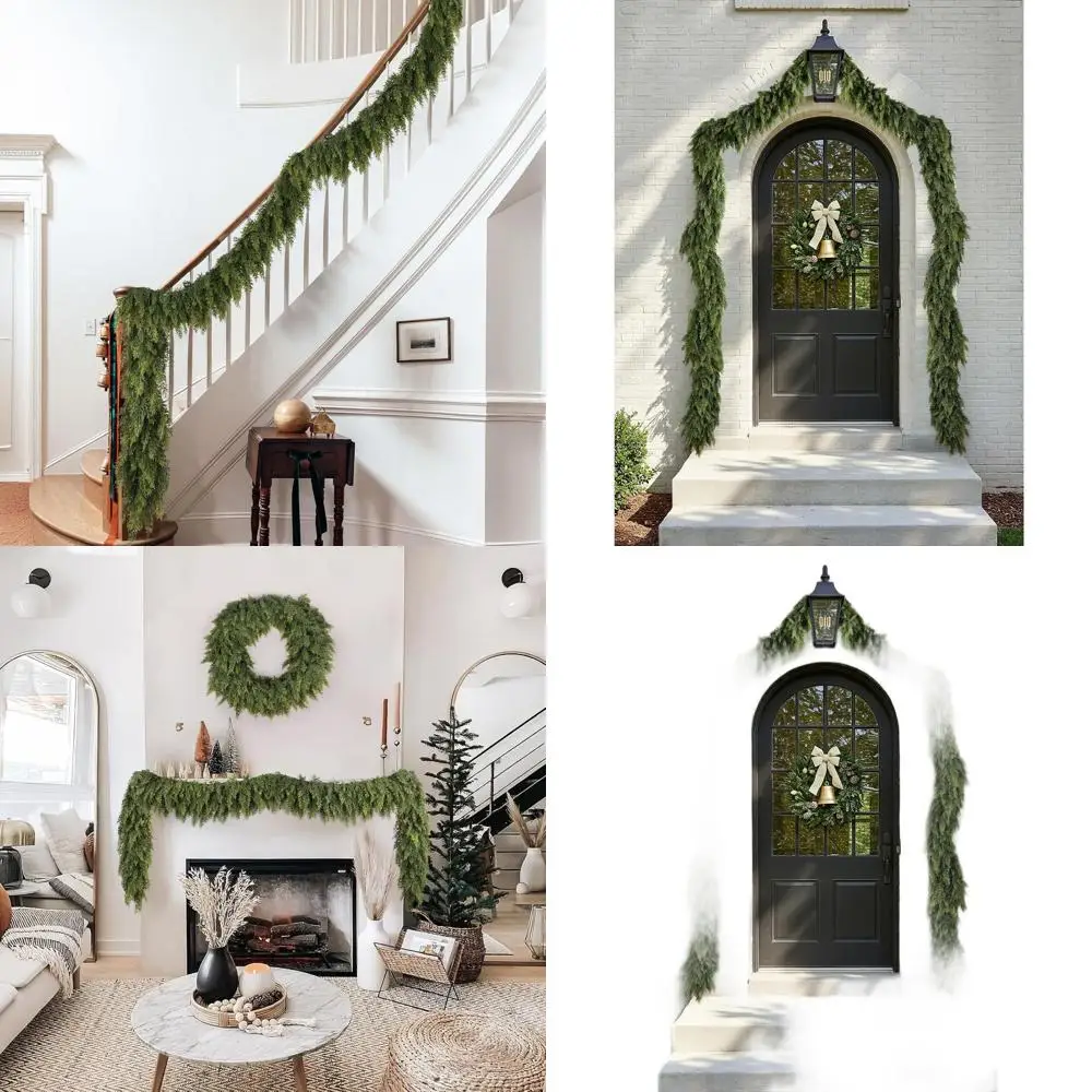 

2-компонентная мягкая гирлянда из искусственной кедровой сосны, длиной 9 футов, для праздничных украшений для дома и улицы