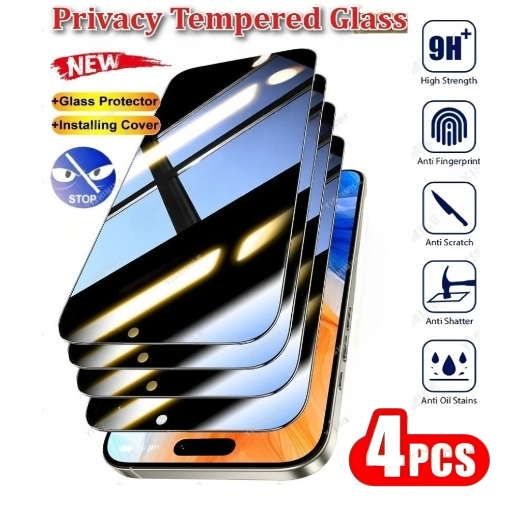 

4Pcs Anti Spy Full Screen Protector for iPhone 17 16 15 14 Pro Air 16e 15 14 Plus 13 12 11 Pro Mini Anti-Scratch Tempered Glass