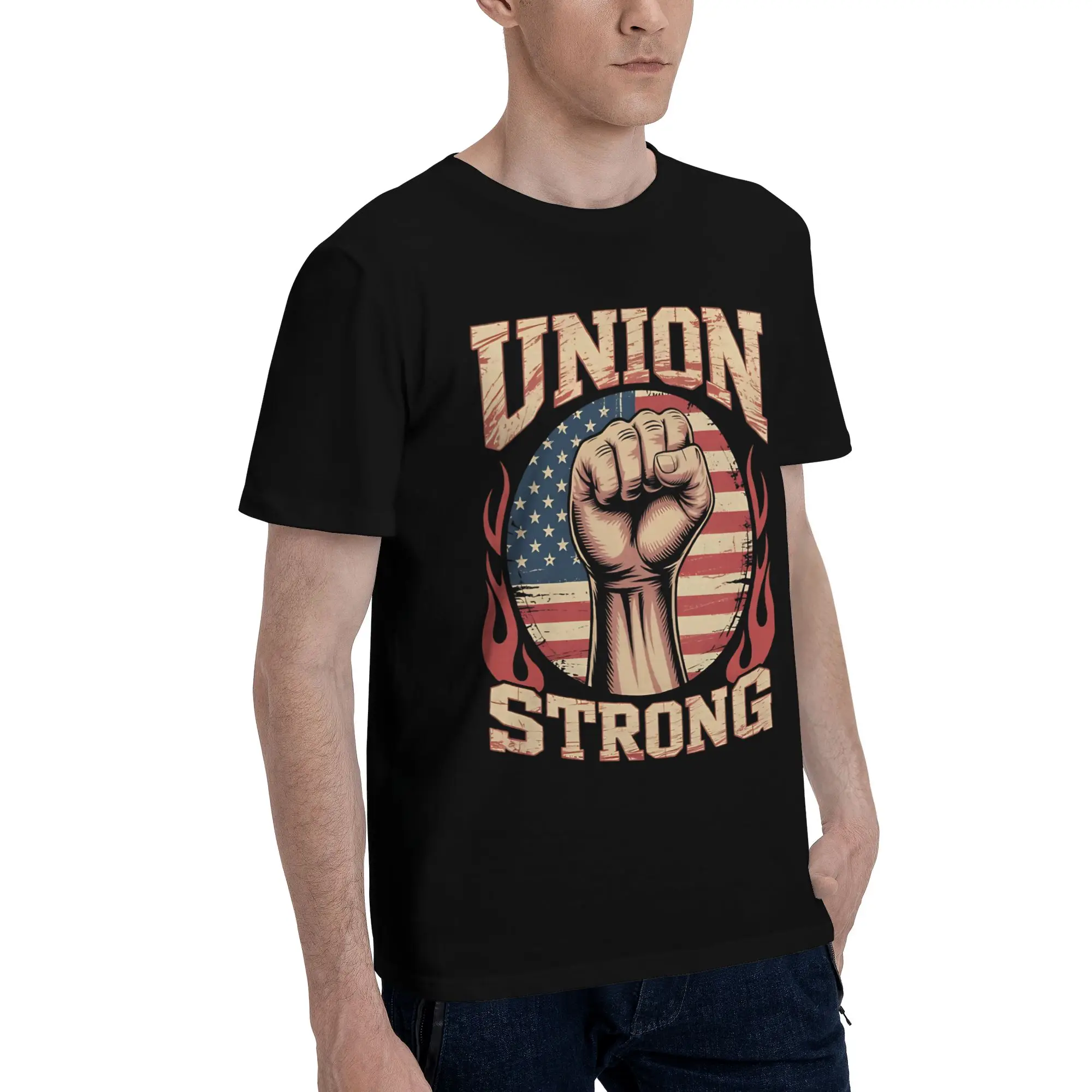 Union Strong Worker Labor Day  Funny Graphic 100% Cotton T-Shirt Labor Movement Tees Tops For Men