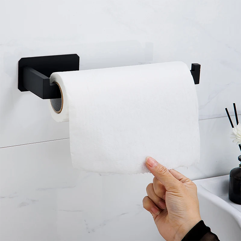 YCRAYS Black No Drilling Bath Hardware Sets Toilet Paper Holder Towel Rack Bar Rail Robe Hook For Bathroom Products Accessories