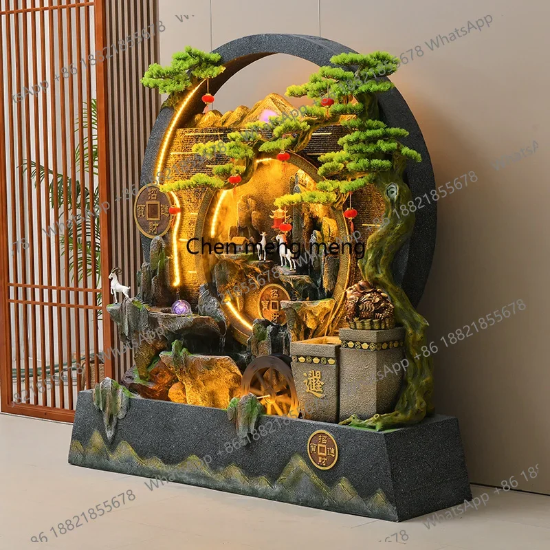 New Chinese-style alpine fountain floor-to-ceiling decorative water landscape water curtain wall screen ornament