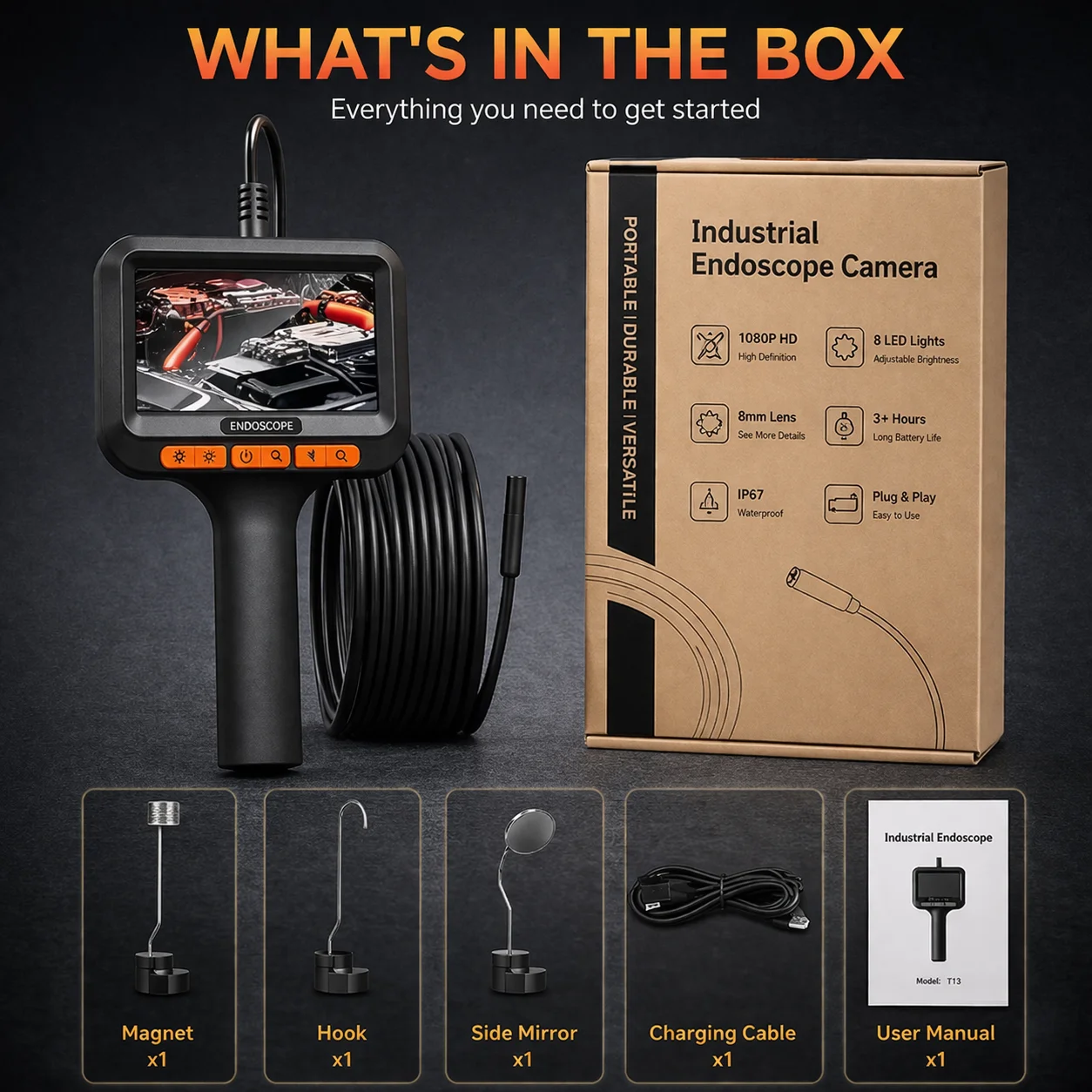 8.0mm 10m/15m/20m Endoscope Camera HD 1080P 4.3 Inch IP6 Waterproof Car Pipe Sewerage Inspection Borescope 2600mAh image 6